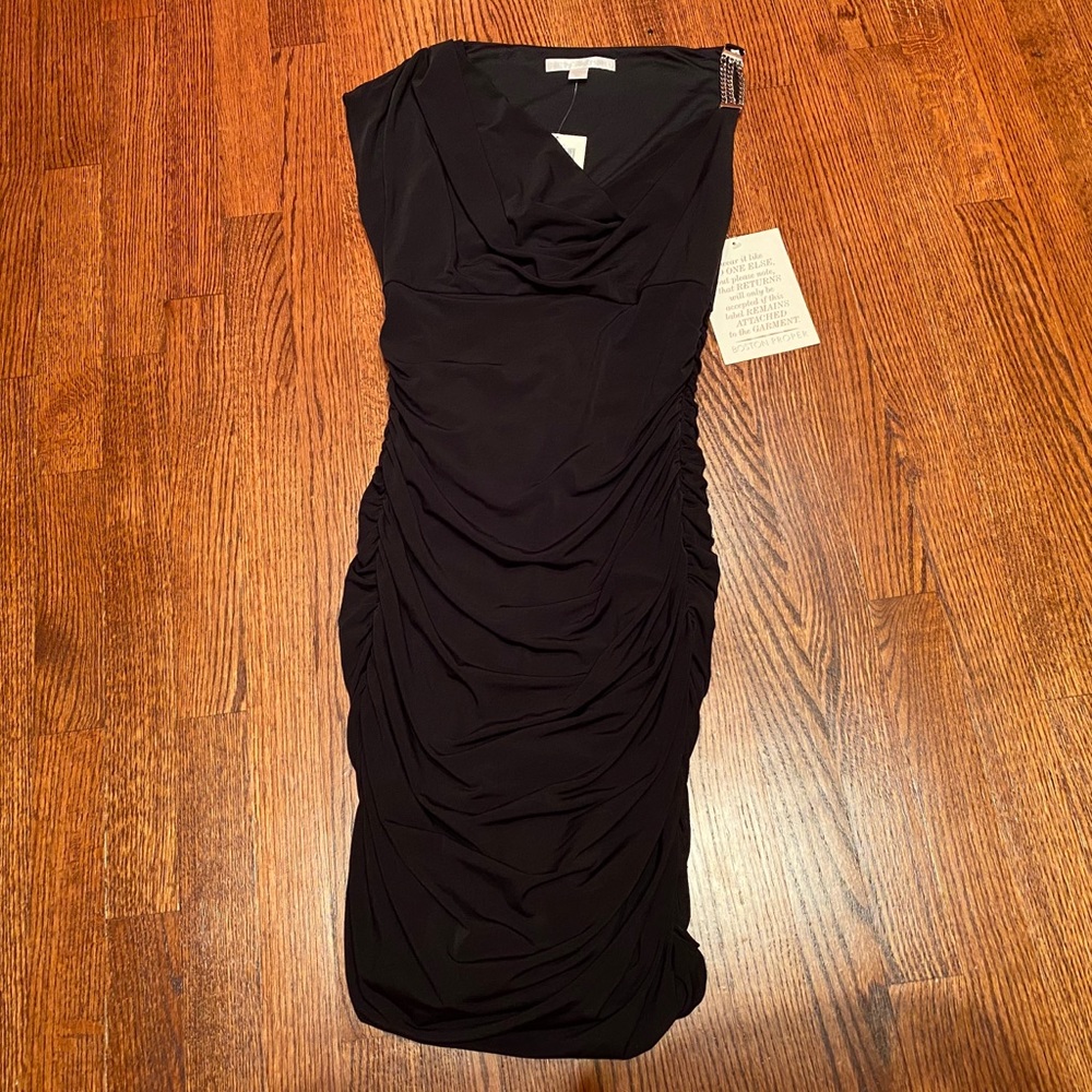 Boston Proper Black Chain Detailed Ruched Dress